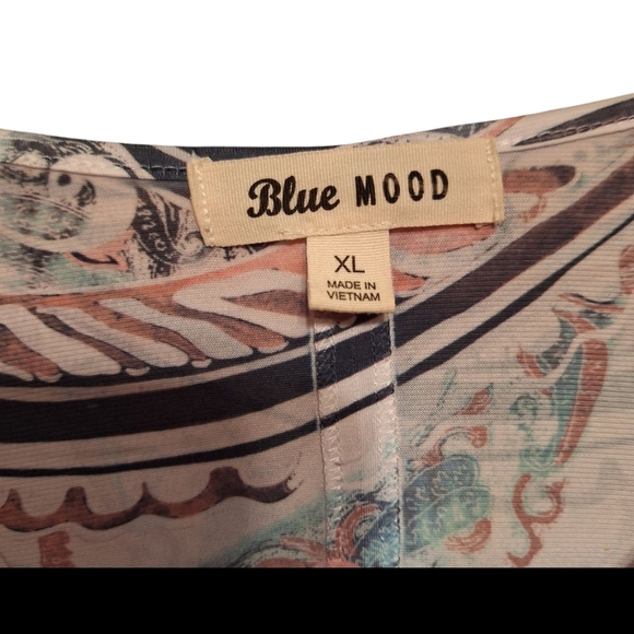 Blue Mood Floral Asymmetrical Hem Longer Tunic Ladies XL Boho Hippie Roses - Picture 3 of 5